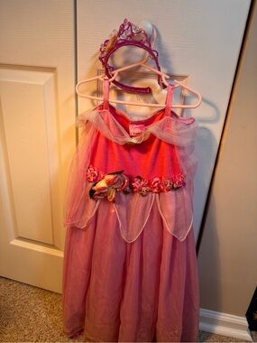 Disney Pink Floral Princess Tulle Dress with Tiara